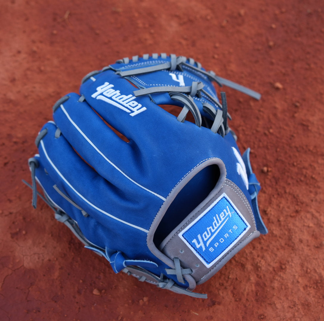 Yardley Blue and Gray glove from a top view