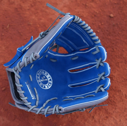 Yardley Blue and Gray glove from a palm view