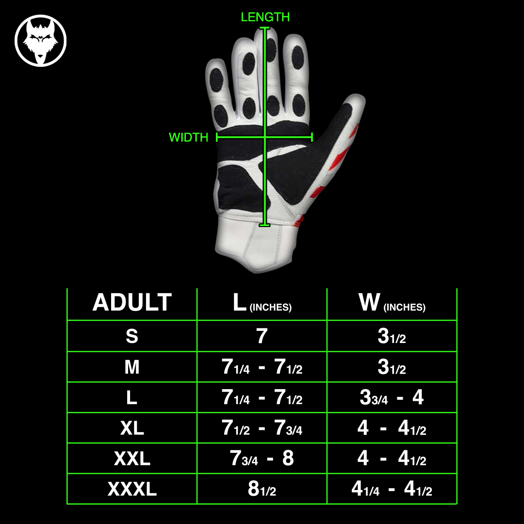 VukGripz Prowler pink batting gloves size chart