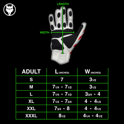 VukGripz Prowler batting gloves size chart