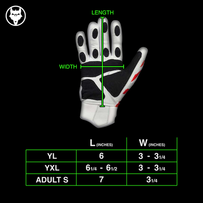 Howler White Batting Gloves Youth size chart