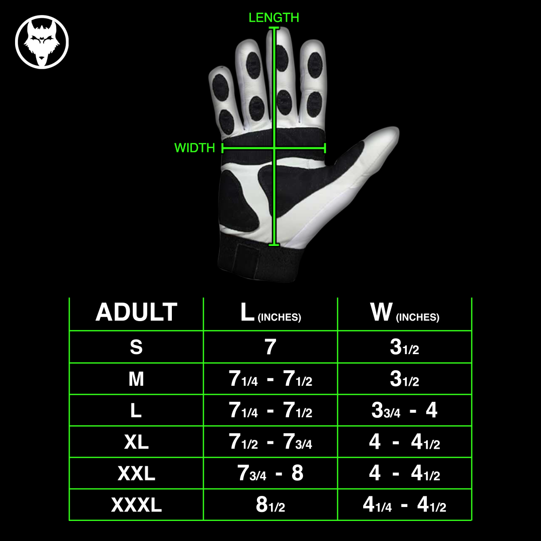 VukGripz Select 2.0 batting gloves sizing chart