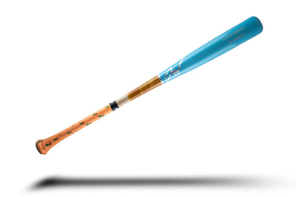 Jaw Bats maple bat in light blue with wood colors and hula girl grip