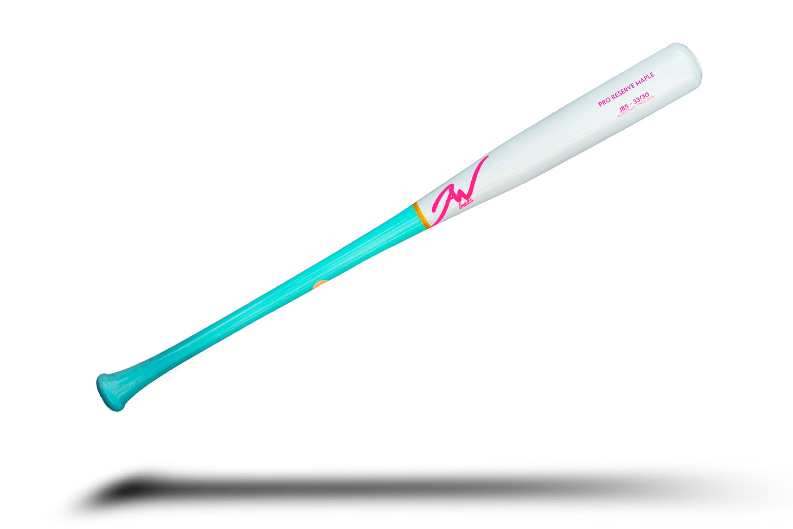 Jaw Bats pro reserve maple in white and light blue with pink text